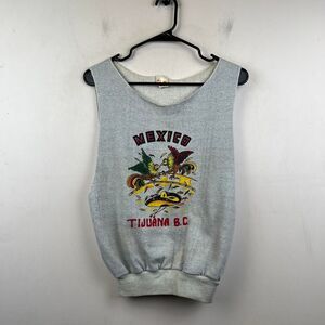 Vintage 80s Mexico Tijuana Low Cut  Sleeveless Shirt Vest Size M